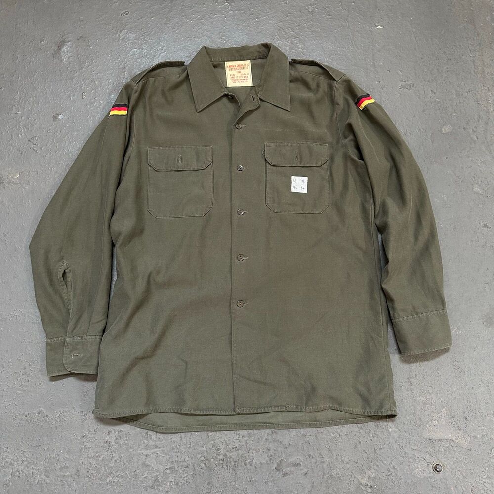 Vintage 1990 H Winnen German Army Olive Field Shirt 41 42 Gr 4